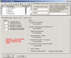 Filtering options that can be applied to individual domains